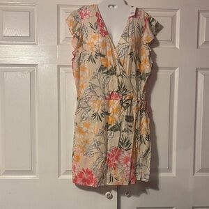LOFT Floral Mini Dress in Red, Orange, and Cream